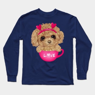 Poodle sitting inside cup Long Sleeve T-Shirt